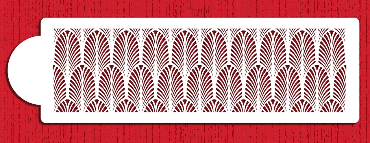 Great Gatsby Fan Cake Stencil Side | C940 by Designer Stencils | Stencils for Royal Icing, Airbrush, Dusting Powder |